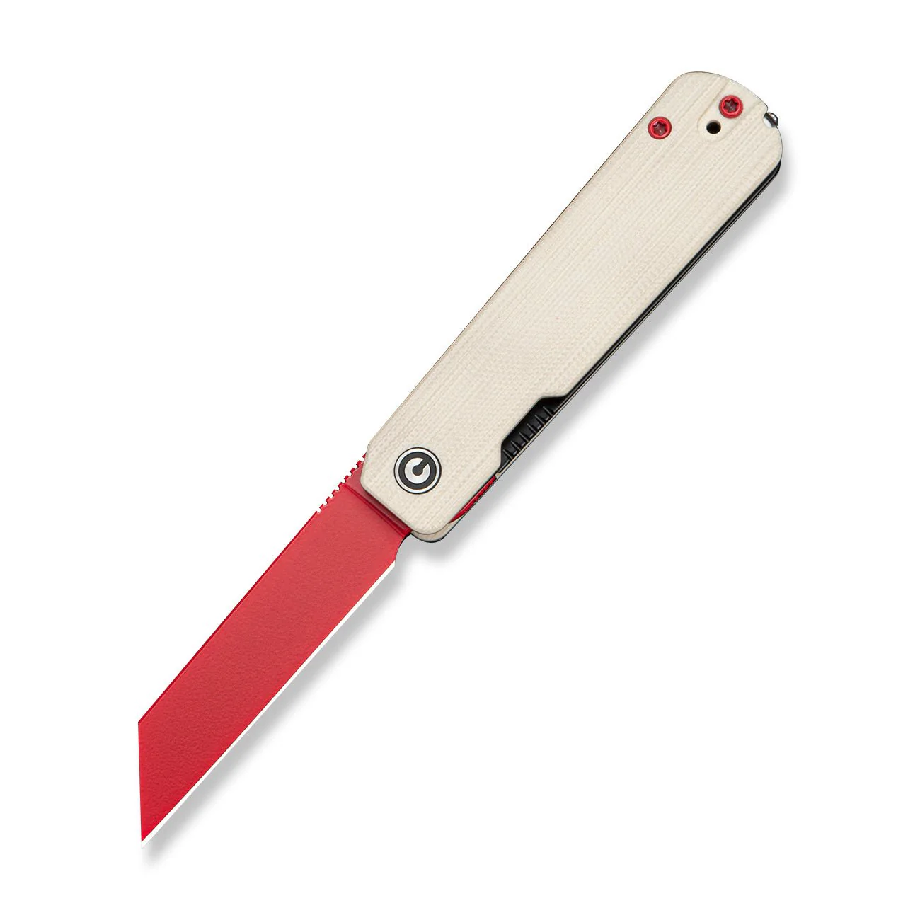 CIVIVI Scarlet Sendy Flipper Knife Ivory G10 Handle Includes 1PC Steel Tweezers & Toothpick In The Handle (2.74" Red Painted Nitro-V Blade) C26011 Sample1 - Image 3