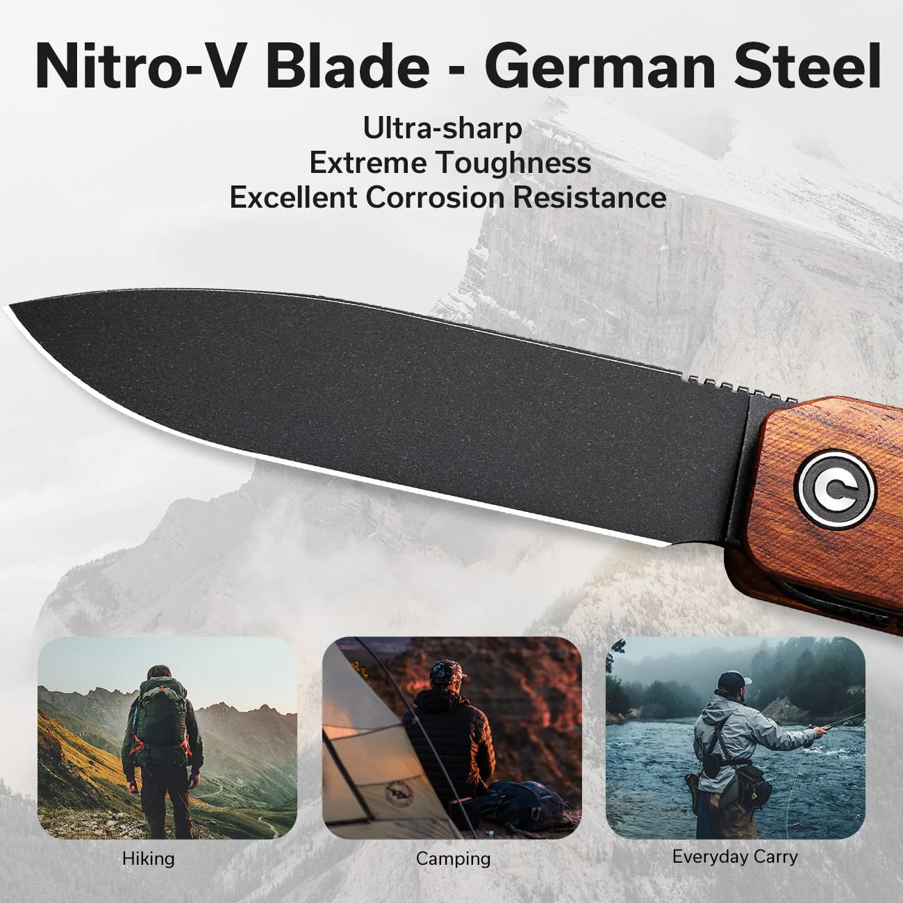 CIVIVI Sendy Flipper Knife Wood Handle (2.83" Nitro-V Blade) C21004A-2 - Image 3