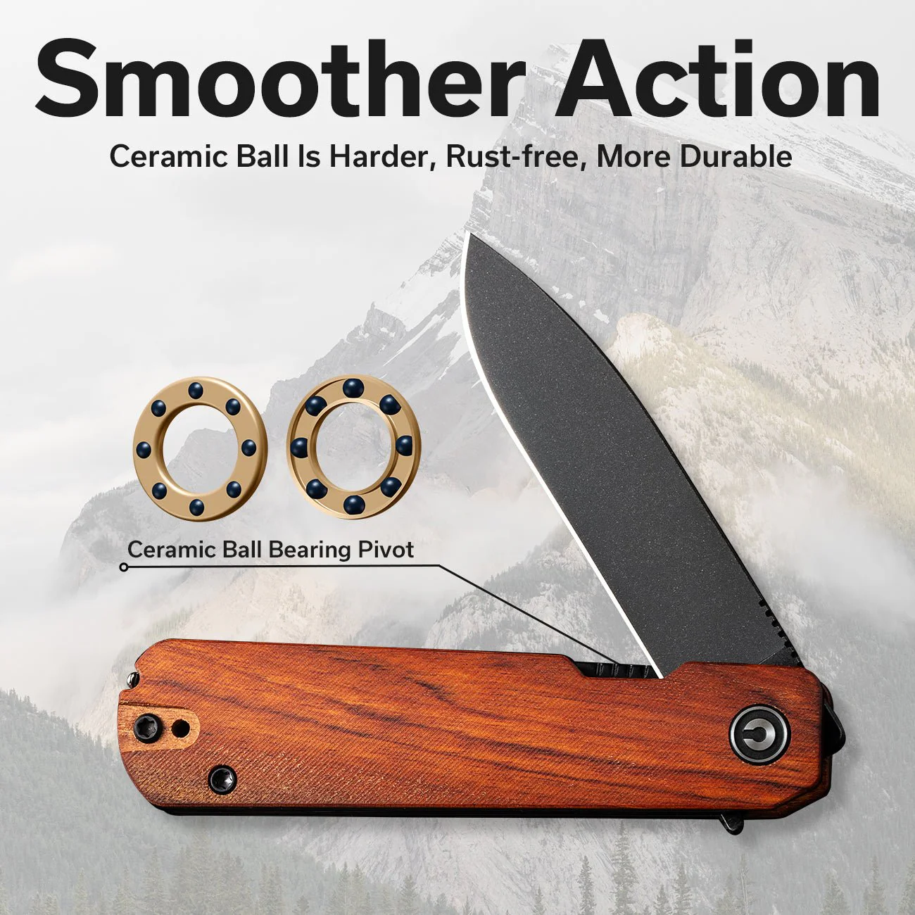 CIVIVI Sendy Flipper Knife Wood Handle (2.83" Nitro-V Blade) C21004A-2 - Image 4