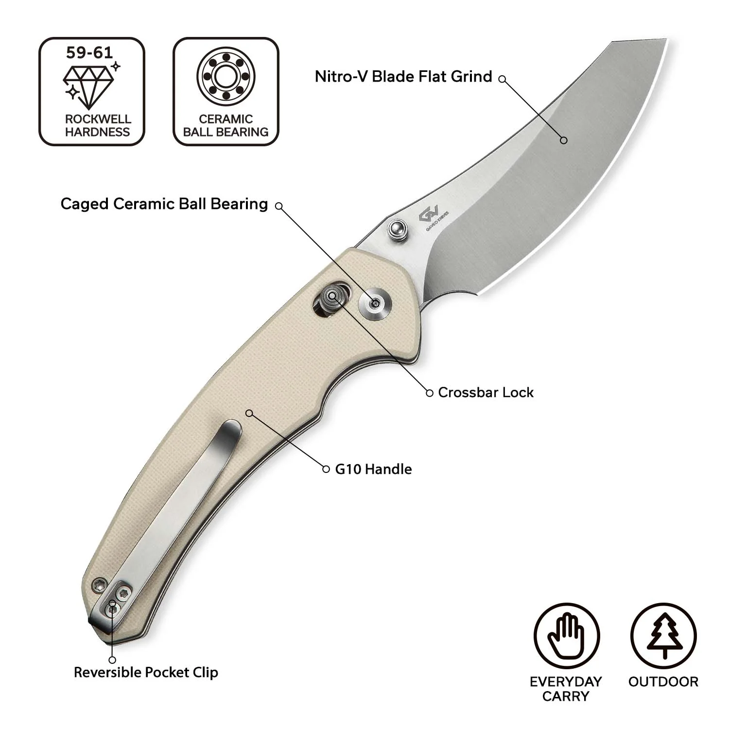 CIVIVI Sixgill Thumb Stud & Crossbar Lock Knife G10 Handle (3.41" Nitro-V Blade) C24050-2 - Image 6