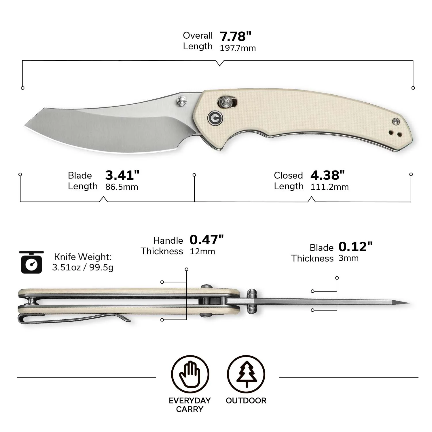 CIVIVI Sixgill Thumb Stud & Crossbar Lock Knife G10 Handle (3.41" Nitro-V Blade) C24050-2 - Image 7