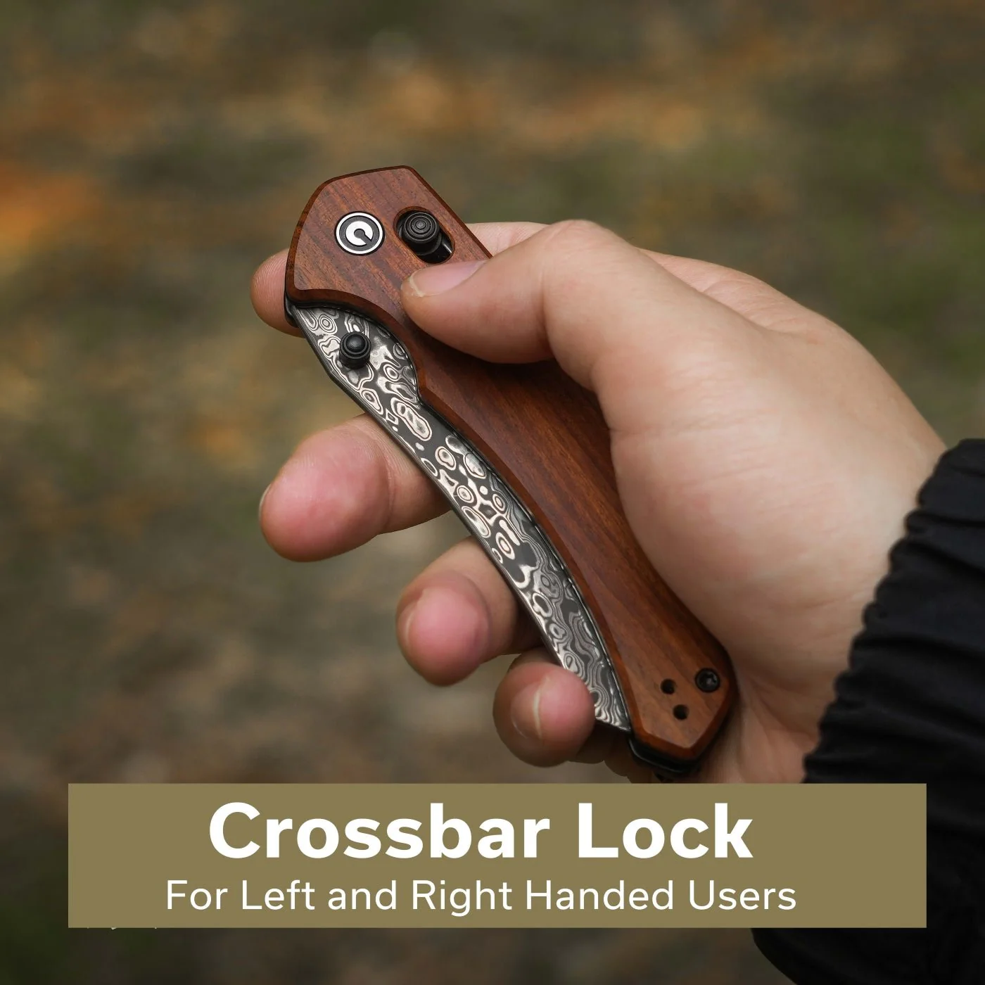 CIVIVI Sixgill Thumb Stud & Crossbar Lock Knife Wood Handle (3.41" Damascus Blade) C24050-DS1 - Image 4