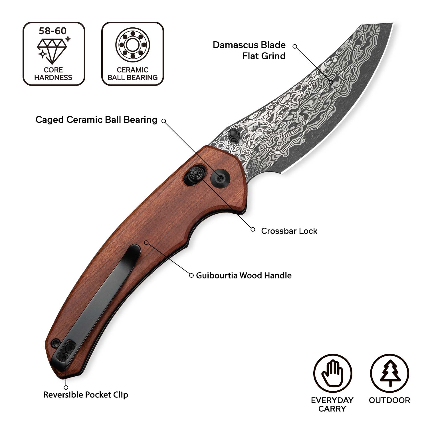 CIVIVI Sixgill Thumb Stud & Crossbar Lock Knife Wood Handle (3.41" Damascus Blade) C24050-DS1 - Image 7