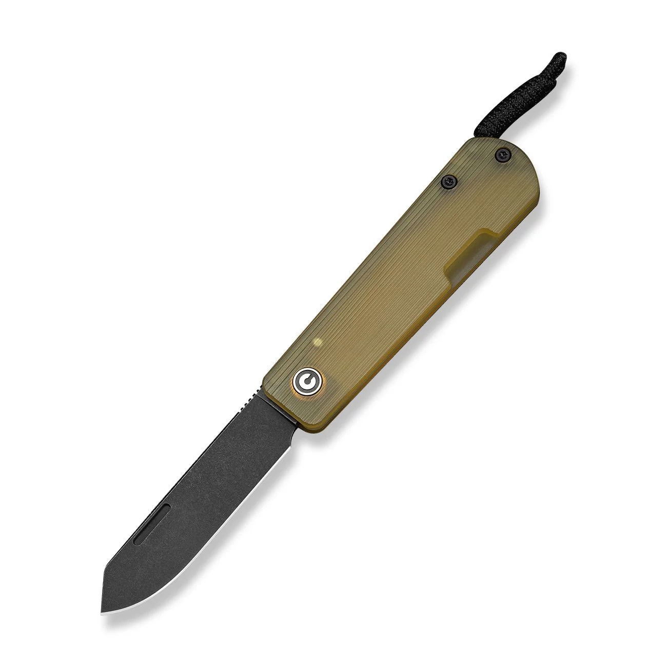 CIVIVI Slippy Sendy Slip Joint Knife Milled Bead Blasted Yellow Ultem Handle (2.81" Black Stonewashed Nitro-V Blade)  C24075A-1, With Black Paracord Lanyard Attached - Image 3