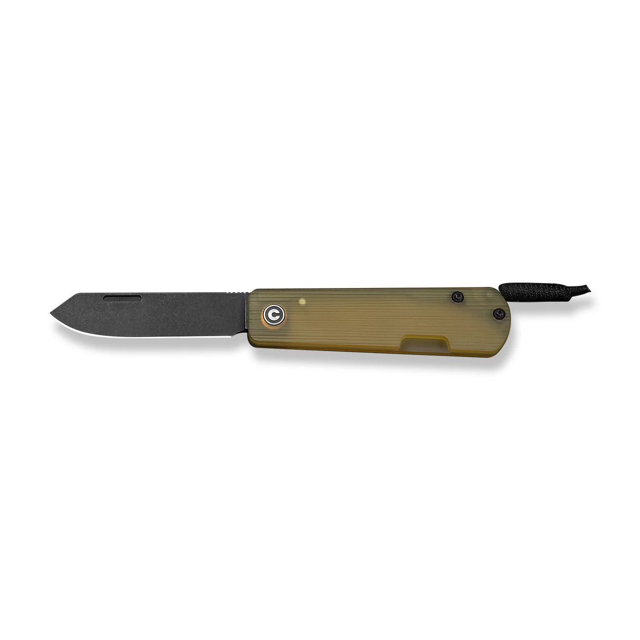 CIVIVI Slippy Sendy Slip Joint Knife Milled Bead Blasted Yellow Ultem Handle (2.81" Black Stonewashed Nitro-V Blade)  C24075A-1, With Black Paracord Lanyard Attached - Image 4