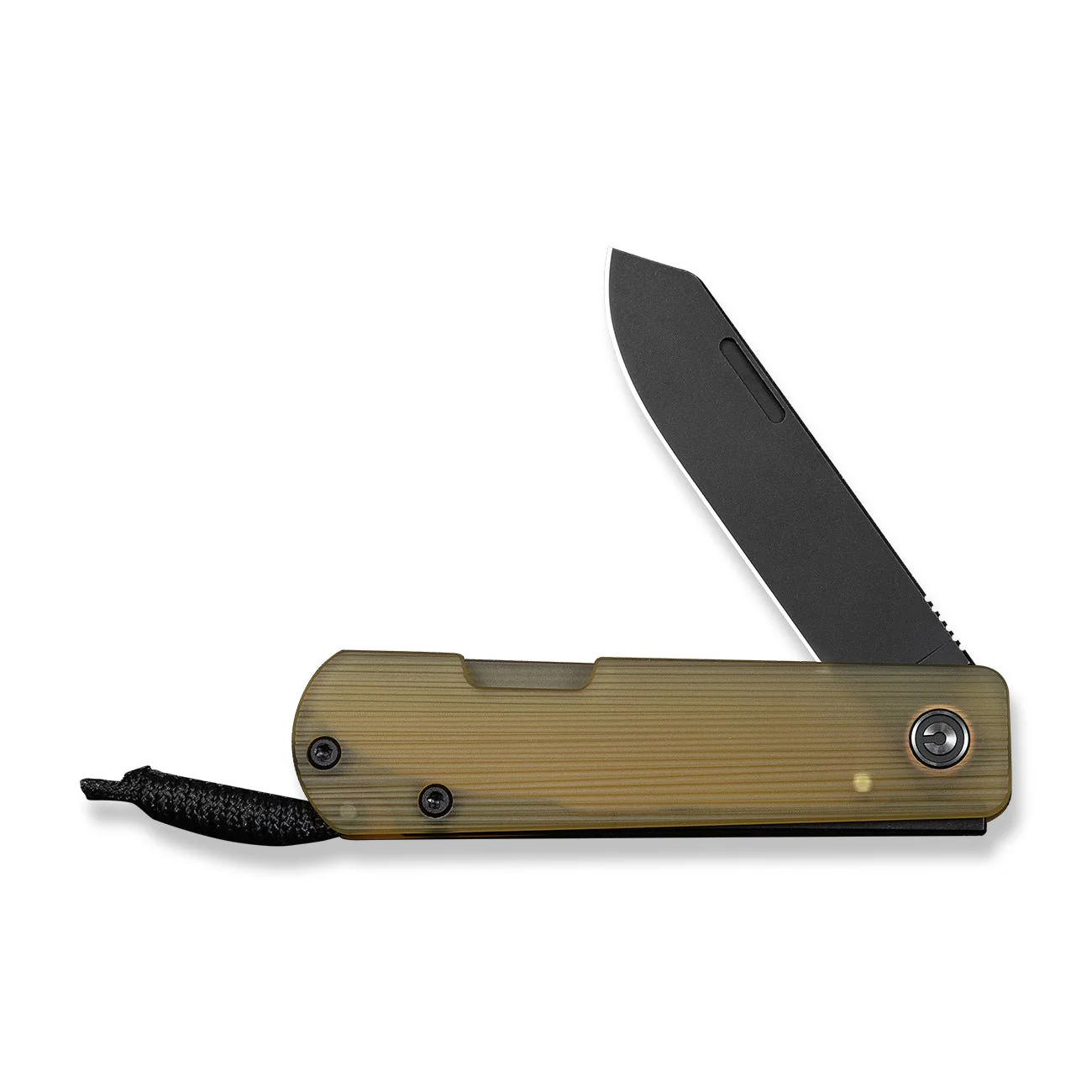 CIVIVI Slippy Sendy Slip Joint Knife Milled Bead Blasted Yellow Ultem Handle (2.81" Black Stonewashed Nitro-V Blade)  C24075A-1, With Black Paracord Lanyard Attached - Image 5