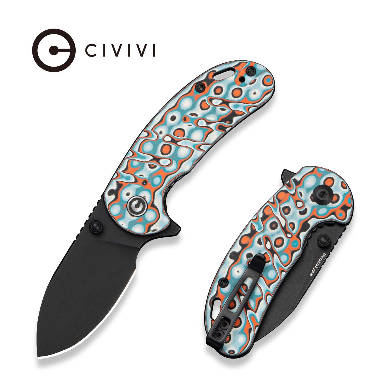 CIVIVI Squib Flipper & Thumb Stud Knife Micarta Handle (2.28" Black Stonewashed Nitro-V Blade) C25117 Sample2