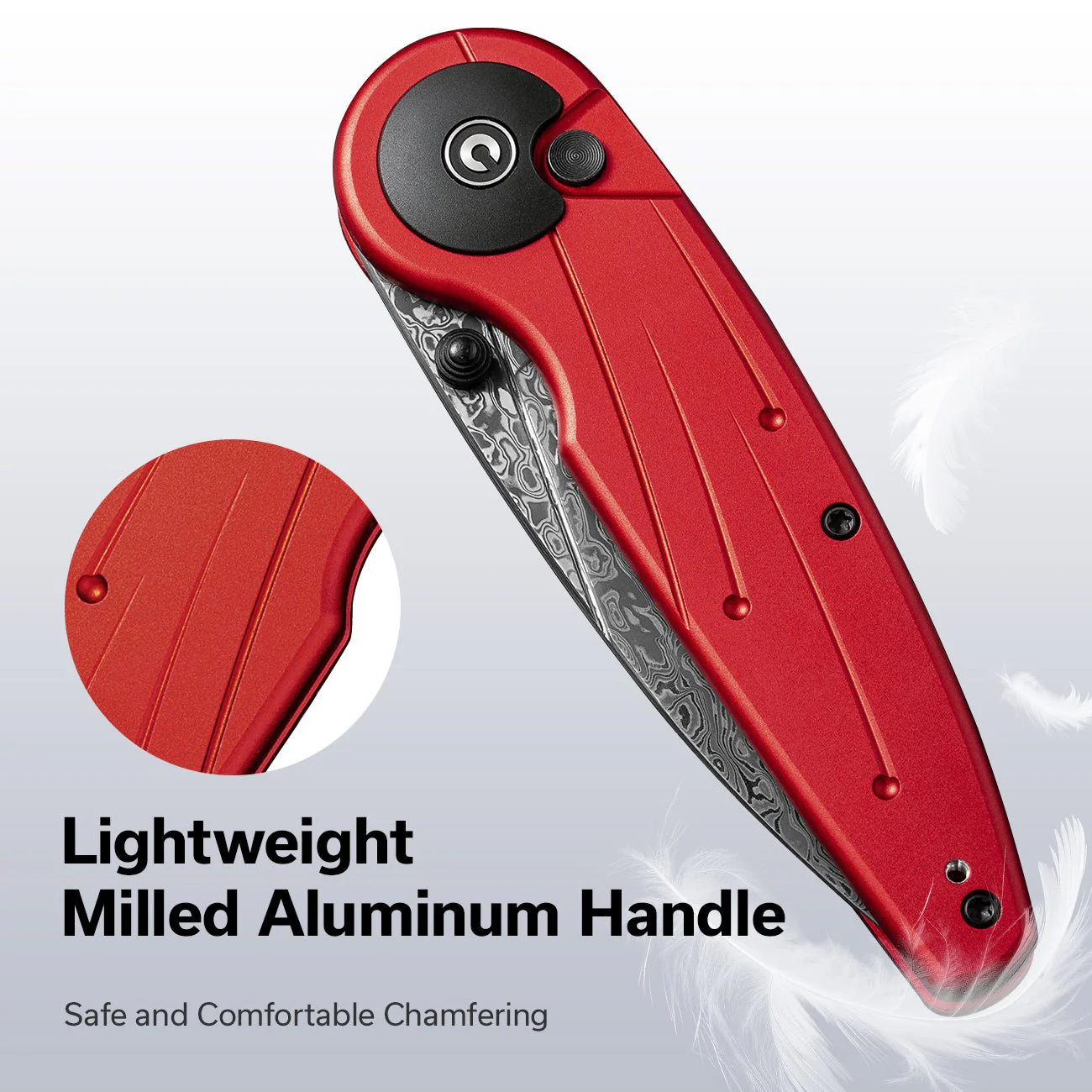 CIVIVI Starflare Thumb Stud & Button Lock Knife Aluminum Handle (3.3" Damascus Blade) C23052-DS1 - Image 5