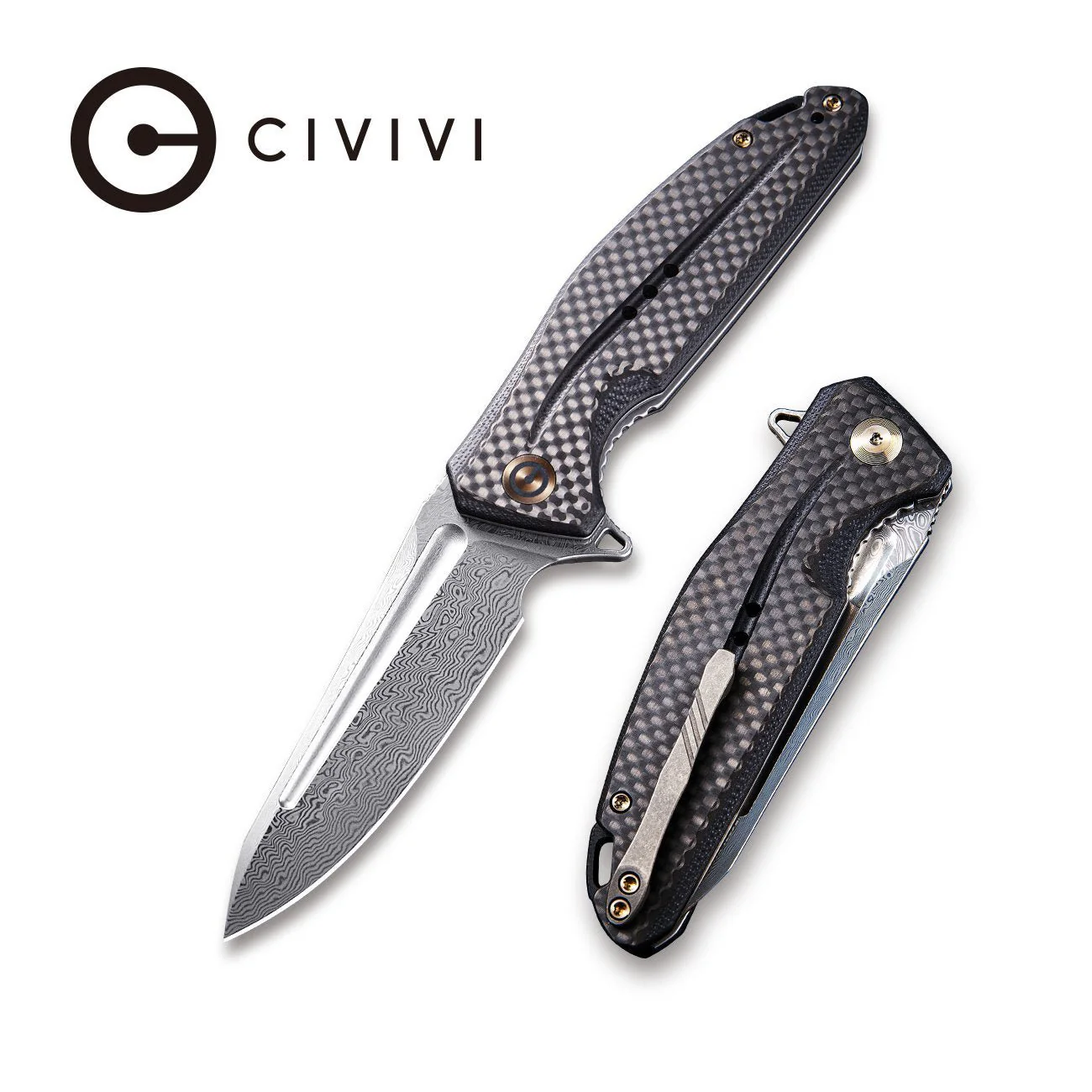 CIVIVI Statera Flipper Knife G10 & Carbon Fiber Handle (3.45" Damascus Blade) C901DS