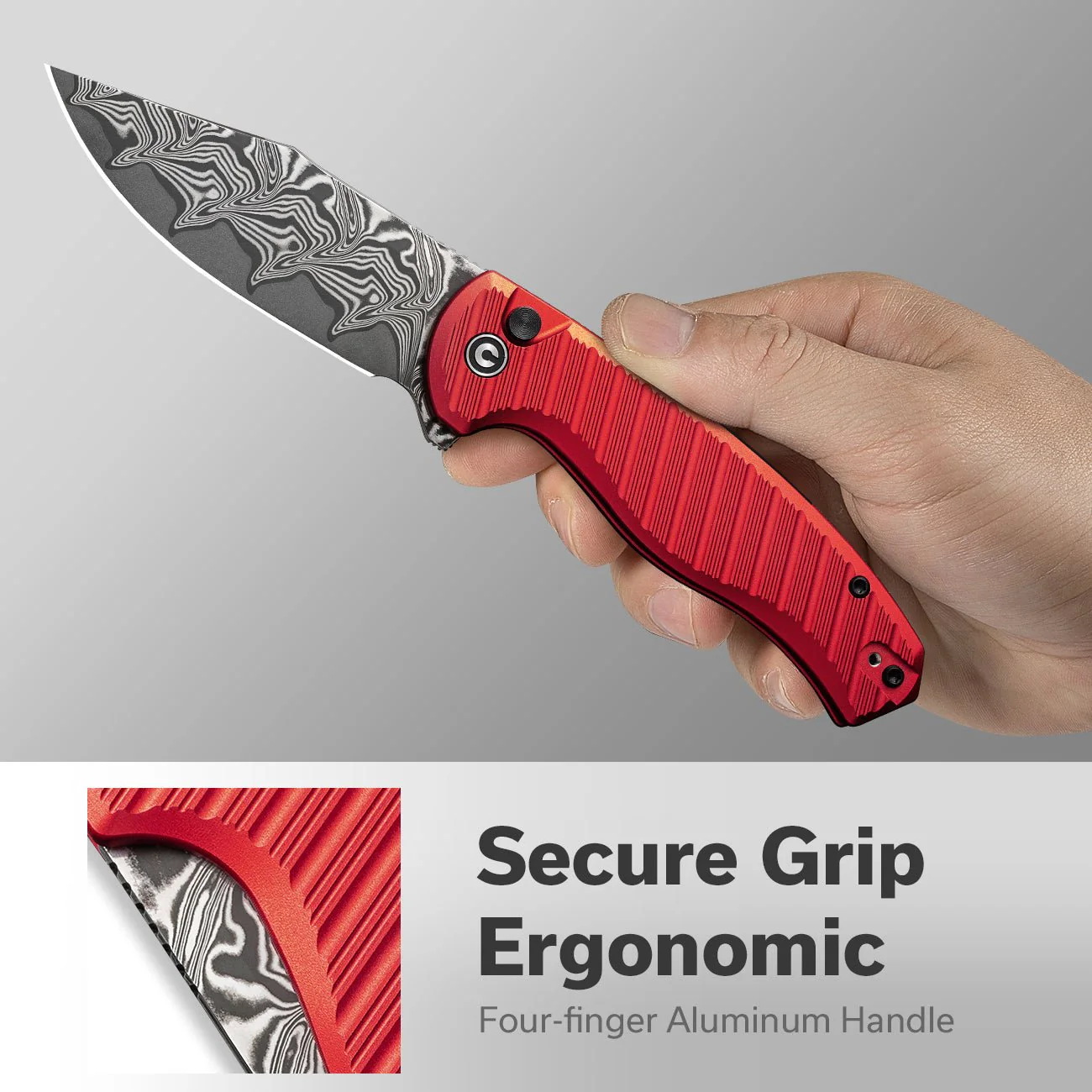 CIVIVI Stormhowl Flipper & Button Lock Knife Aluminum Handle (3.3" Damascus Blade) C23040B-DS1 - Image 3