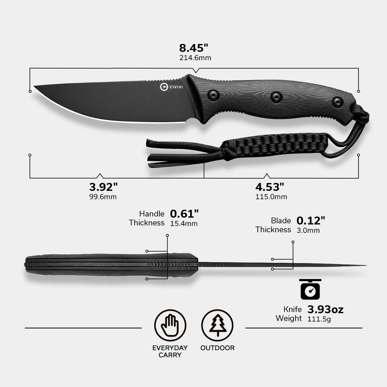 CIVIVI Stormridge Fixed Blade Knife G10 Handle (3.92" Nitro-V Blade) C23041-1 - Image 2