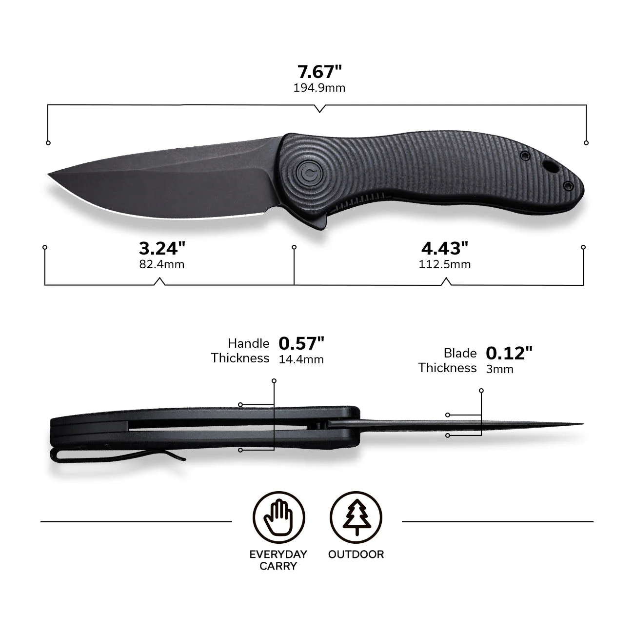 CIVIVI Synergy3 Flipper Knife G10 Handle (3.24" Nitro-V Blade) C20075D-1 - Image 2