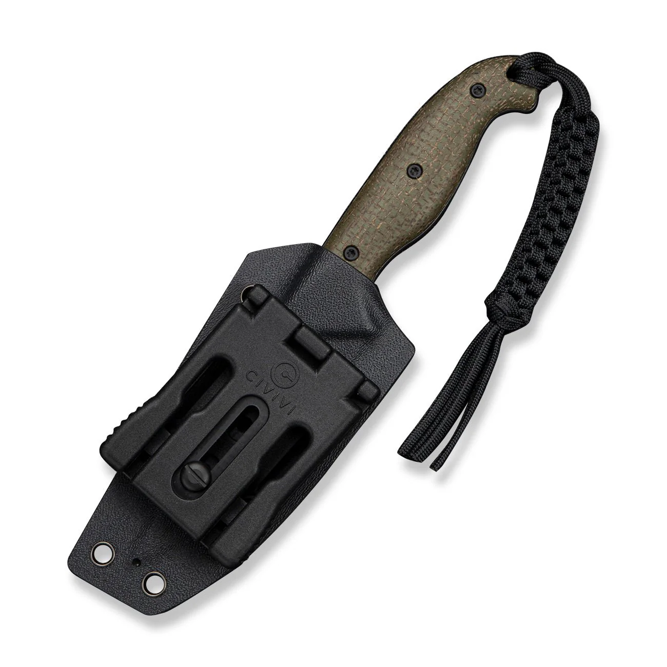 CIVIVI Torvyn Fixed Blade Knife Green Burlap Micarta Handle (3.57" Black Stonewashed AEB-L Blade) C25034B Sample2, With 1PC Black Lanyard, Black Kydex Sheath & T-Clip - Image 4