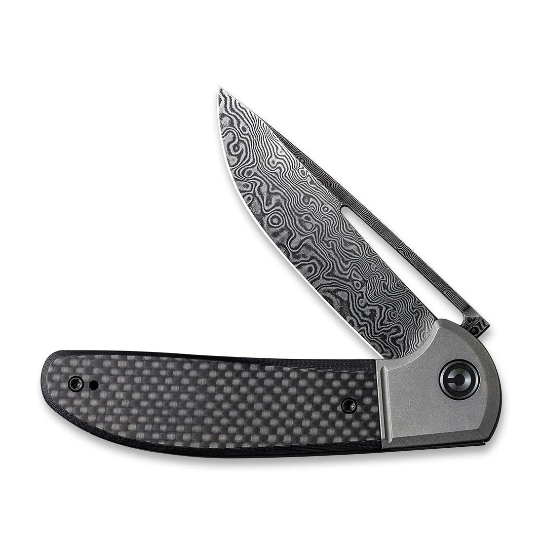 CIVIVI Trailblazer XL Slip Joint & Thumb Hole Knife Carbon Fiber & G10 & Stainless Steel Handle (3.46" Damascus Blade) C2101DS-1 - Image 4