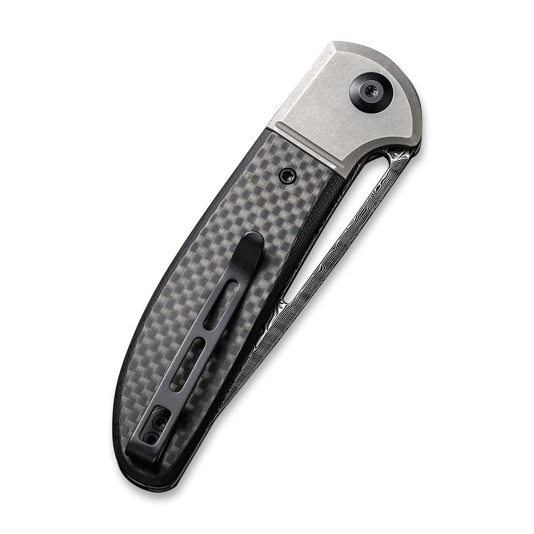 CIVIVI Trailblazer XL Slip Joint & Thumb Hole Knife Carbon Fiber & G10 & Stainless Steel Handle (3.46" Damascus Blade) C2101DS-1 - Image 6
