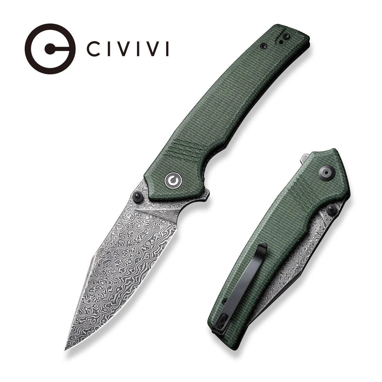 CIVIVI Tranquil Flipper & Thumb Stud Knife Micarta Handle (3.7" Damascus Blade) C23027-DS1