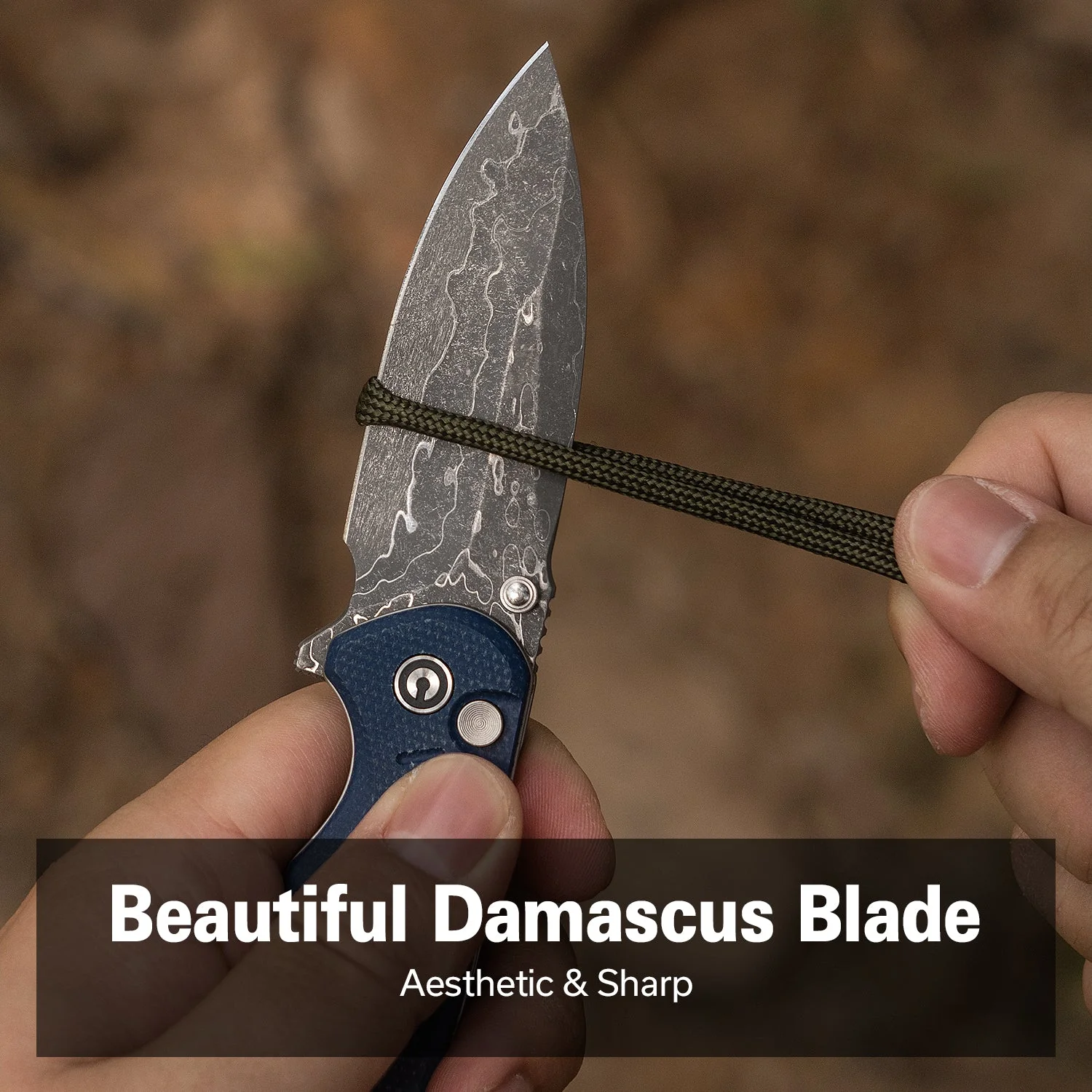 CIVIVI Triptych Flipper & Thumb Stud & Button Lock Knife Micarta Handle (2.97" Damascus Blade) C23085B-DS1 - Image 4