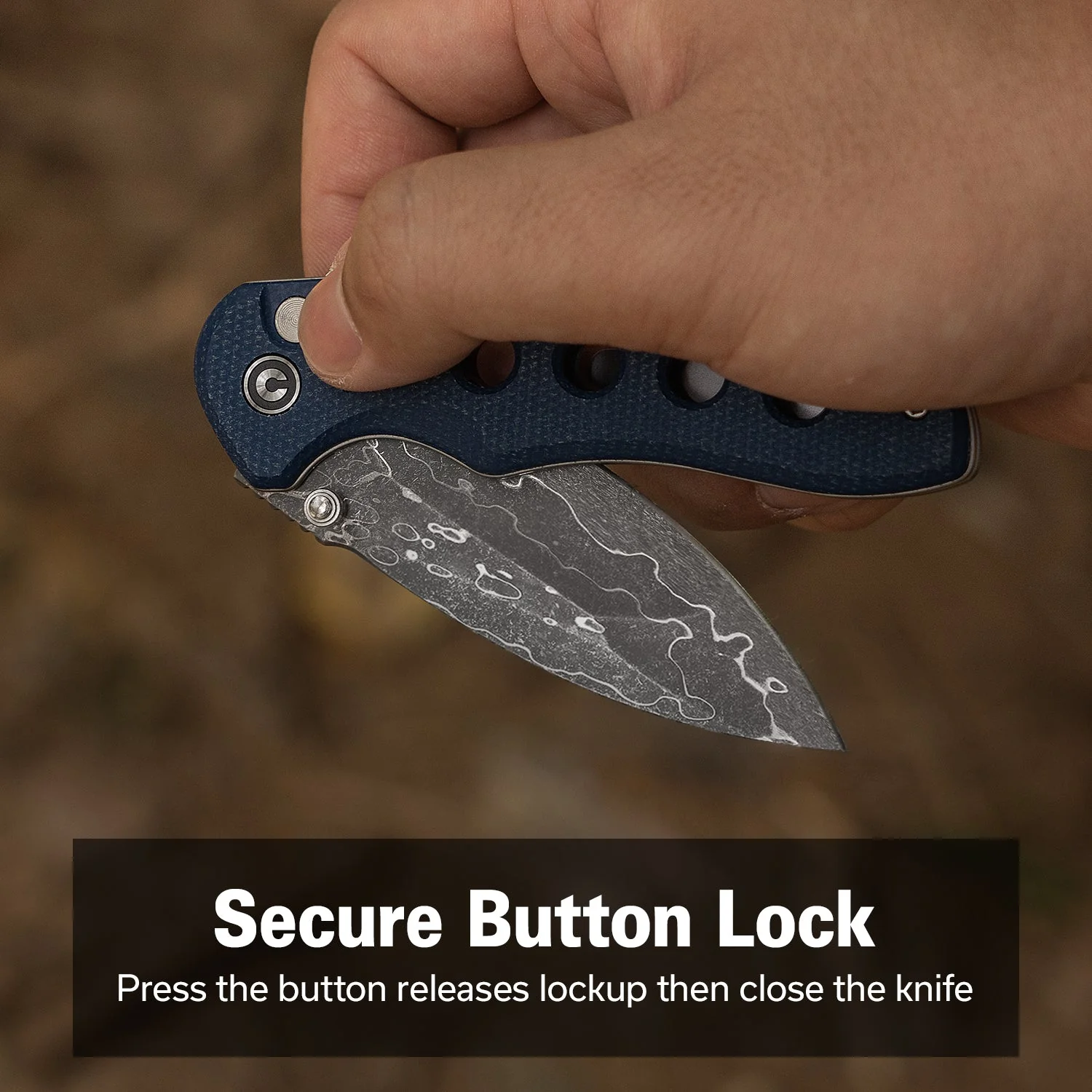CIVIVI Triptych Flipper & Thumb Stud & Button Lock Knife Micarta Handle (2.97" Damascus Blade) C23085B-DS1 - Image 6
