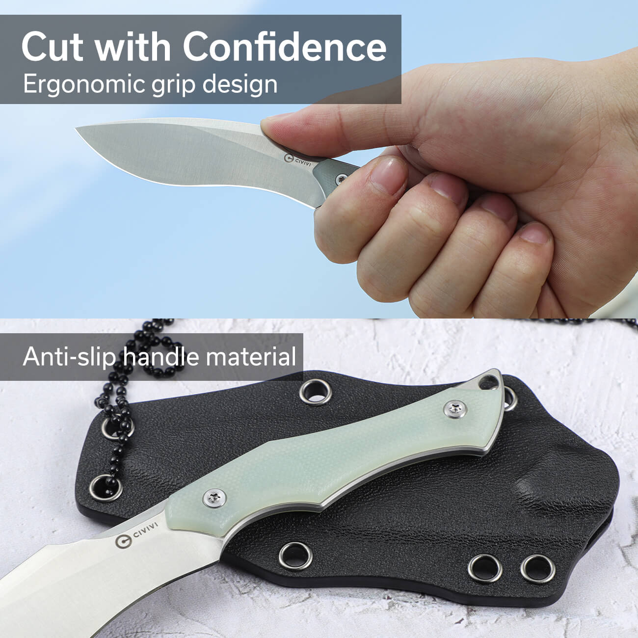 CIVIVI Vaquita II Fixed Blade Knife G10 Handle (3.2" Nitro-V Blade) C047C-2 - Image 4