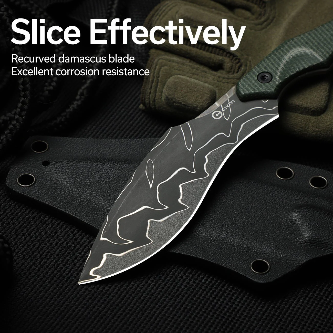 CIVIVI Vaquita II Fixed Blade Knife Micarta Handle (3.2" Damascus Blade) C047C-DS2 - Image 3