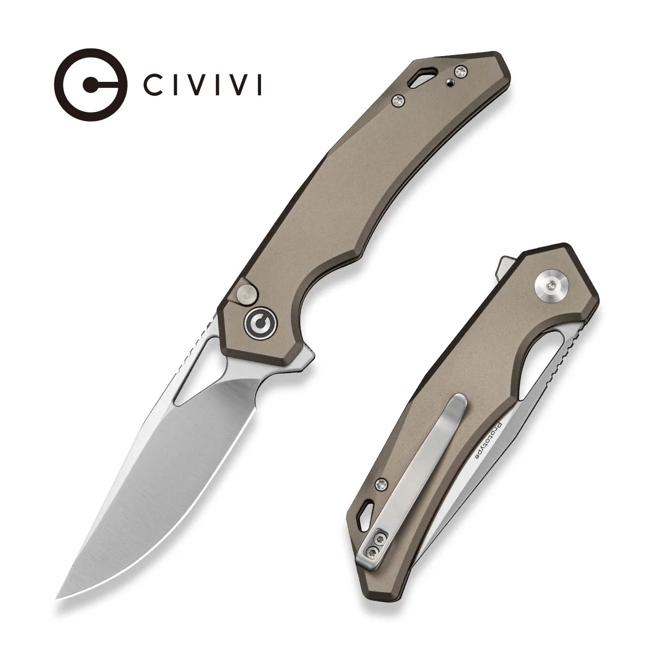 CIVIVI Vexaryn Flipper & Thumb Hole & Button Lock  Knife Gray Aluminum Handle (3.39" Satin Finished Nitro-V Blade) C25062 Sample1