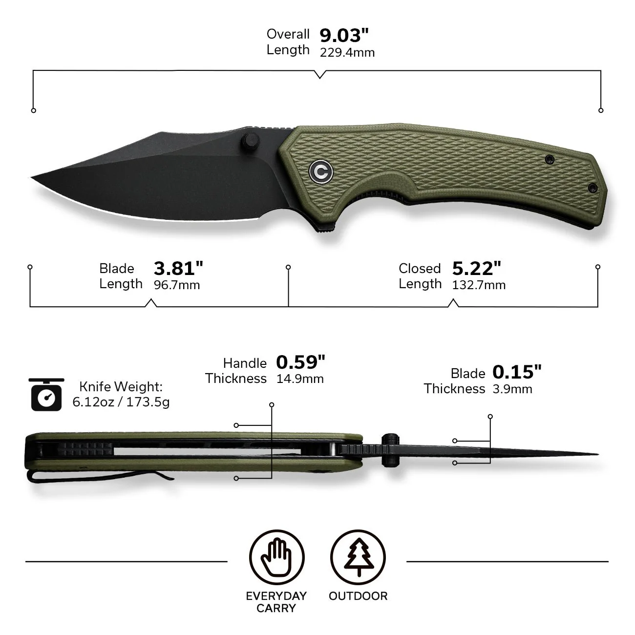 CIVIVI Vexillum Thumb Stud & Flipper Knife G10 Handle (3.81" Nitro-V Blade) C23003D-2 - Image 2