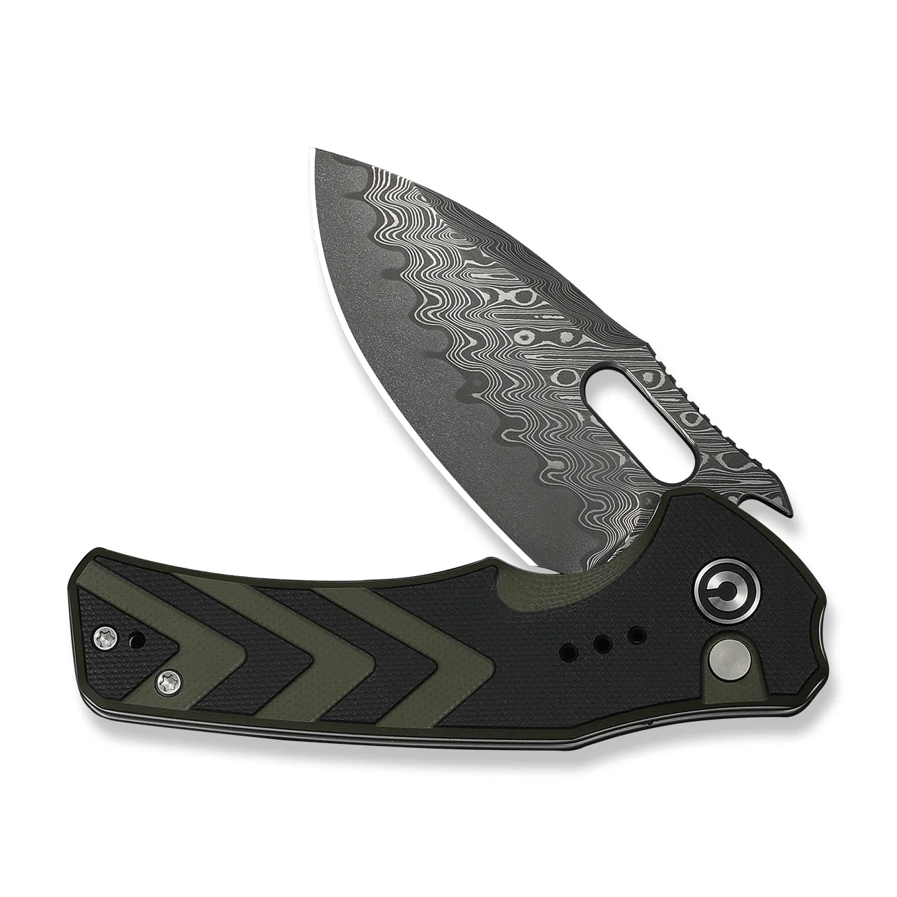 CIVIVI Vexron Flipper & Thumb Hole & Button Lock Knife G10 Handle (2.98" Damascus Blade) C24066-DS1 - Image 10