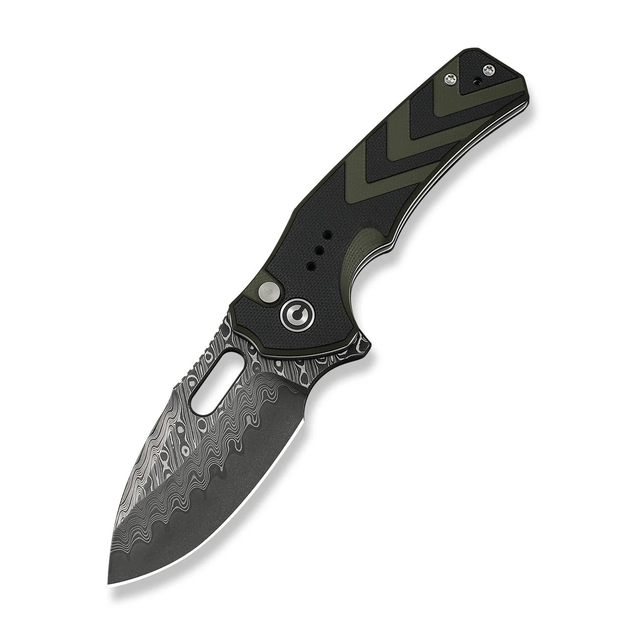 CIVIVI Vexron Flipper & Thumb Hole & Button Lock Knife G10 Handle (2.98" Damascus Blade) C24066-DS1 - Image 8