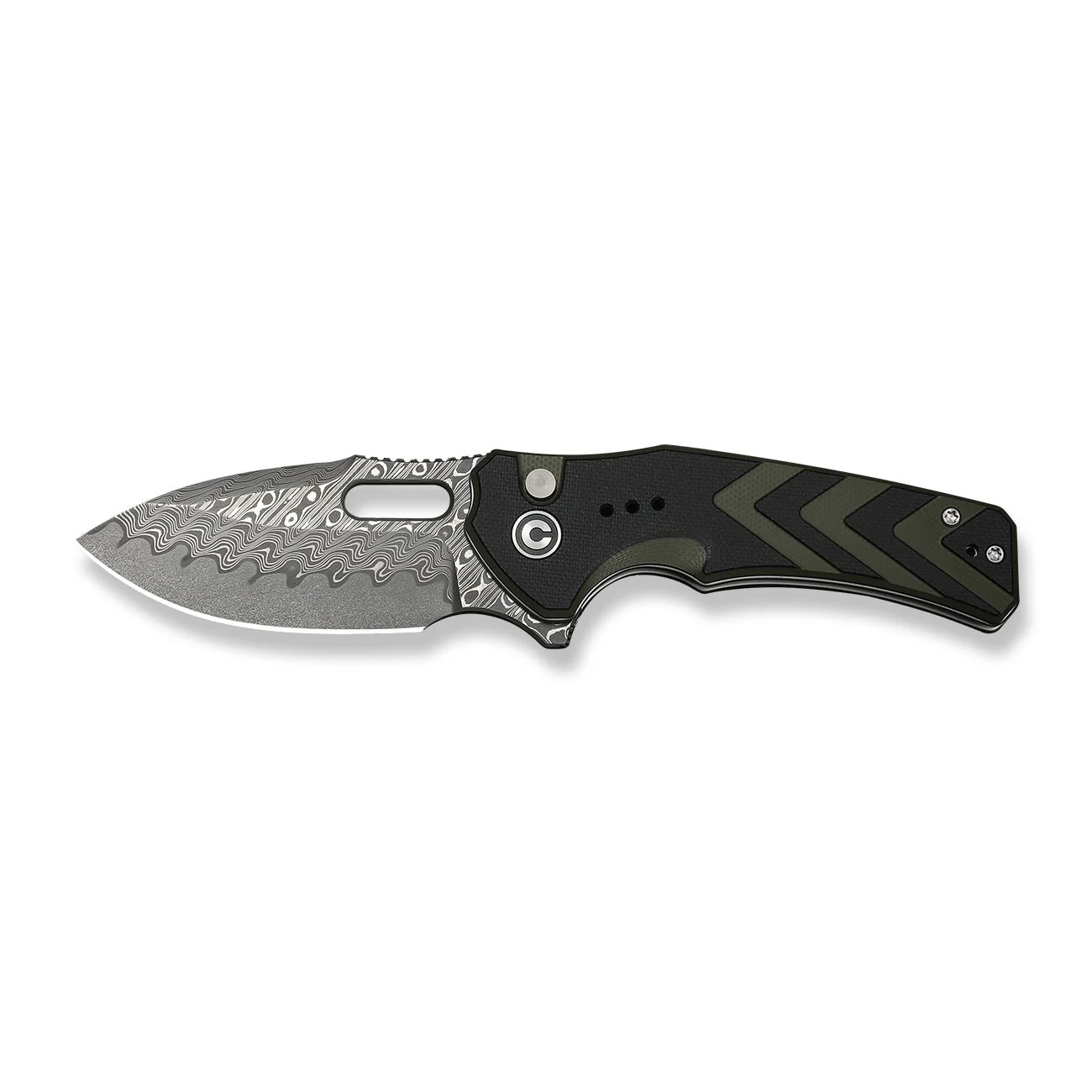 CIVIVI Vexron Flipper & Thumb Hole & Button Lock Knife G10 Handle (2.98" Damascus Blade) C24066-DS1 - Image 9