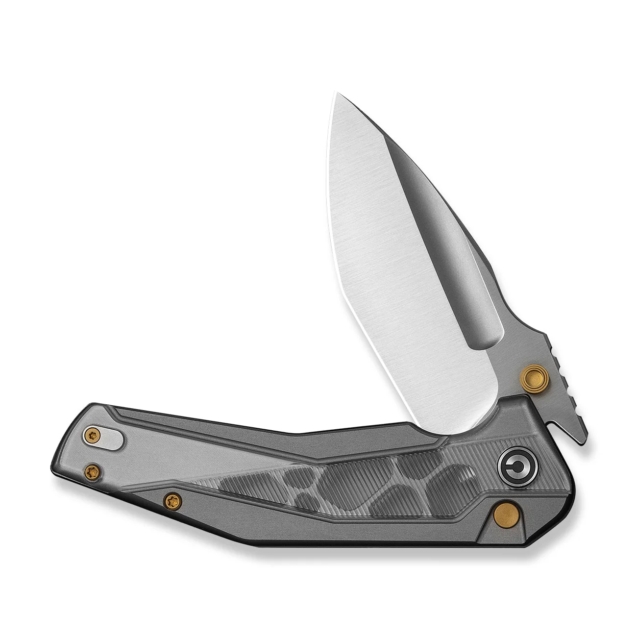 CIVIVI Wellmax Thumb Stud & Button Lock Knife Gray Aluminum Handle With Polished Clear Lexan Inlay (3.6" Satin Finished 14C28N Blade) C24008C-1 - Image 10