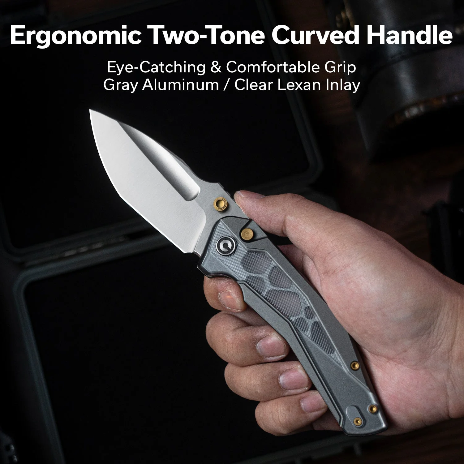 CIVIVI Wellmax Thumb Stud & Button Lock Knife Gray Aluminum Handle With Polished Clear Lexan Inlay (3.6" Satin Finished 14C28N Blade) C24008C-1 - Image 3