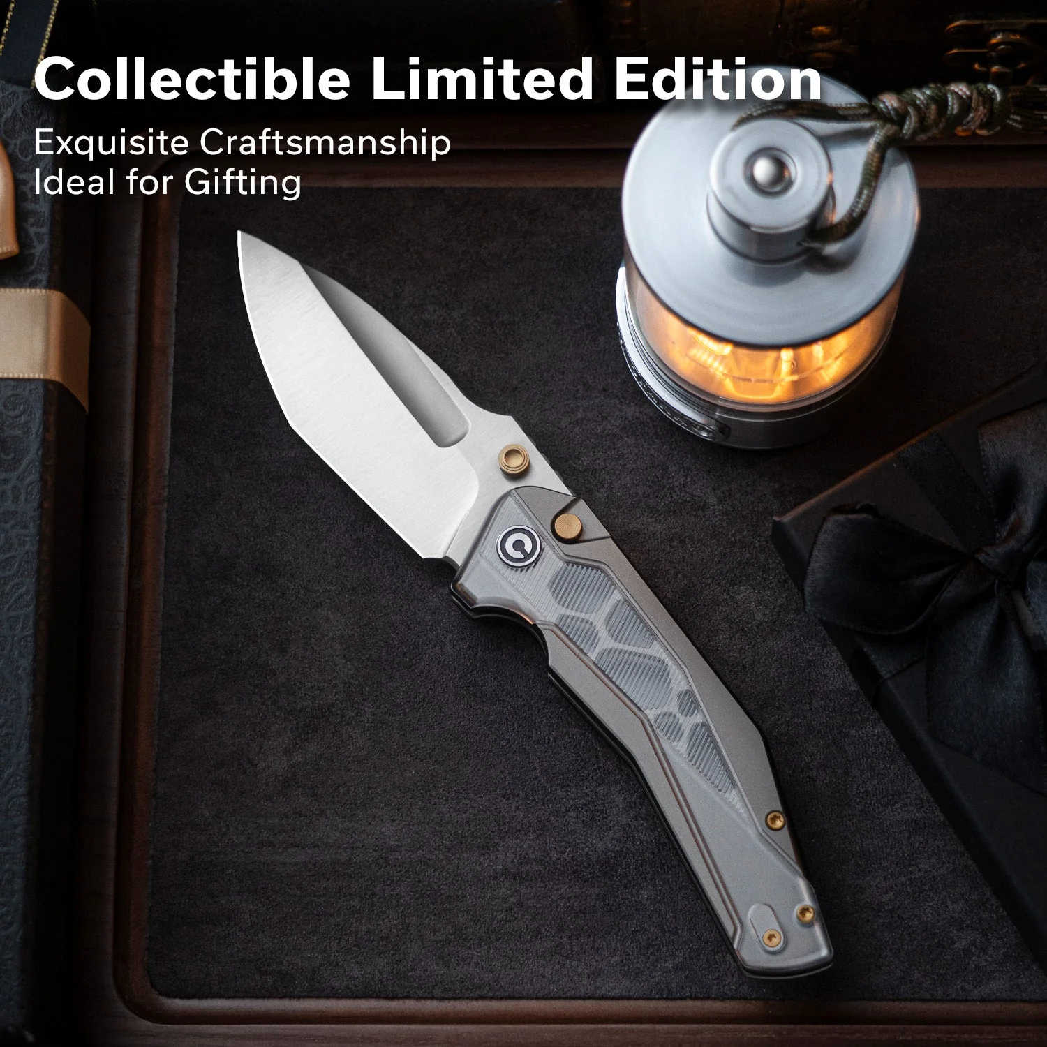 CIVIVI Wellmax Thumb Stud & Button Lock Knife Gray Aluminum Handle With Polished Clear Lexan Inlay (3.6" Satin Finished 14C28N Blade) C24008C-1 - Image 4