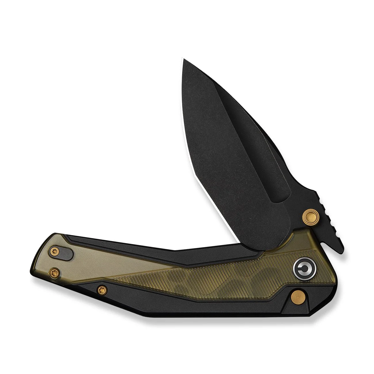 CIVIVI Wellmax Thumb Stud & Button Lock Knife Black Aluminum Handle With Polished Yellow Ultem Inlay (3.6" Black Stonewashed 14C28N Blade) C24008C-2 - Image 10