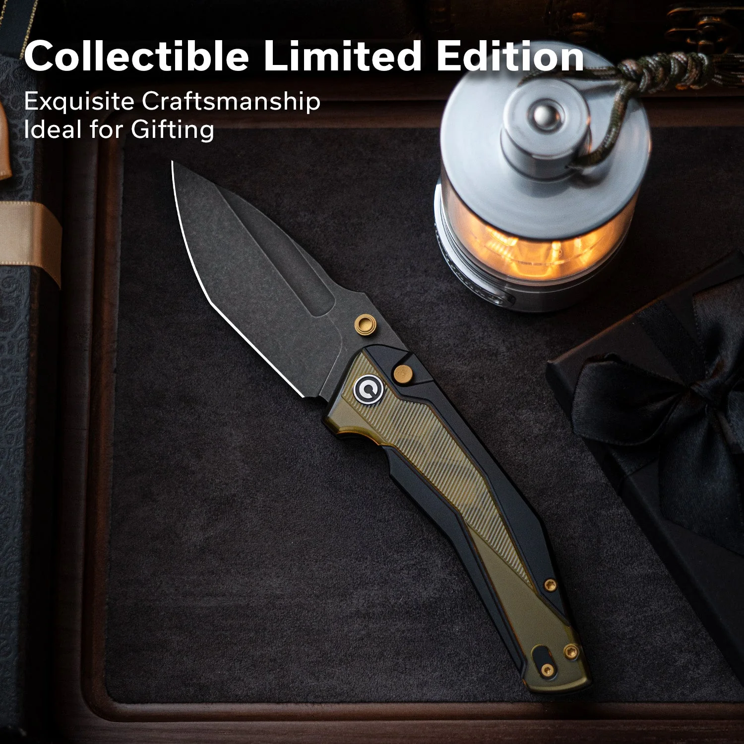 CIVIVI Wellmax Thumb Stud & Button Lock Knife Black Aluminum Handle With Polished Yellow Ultem Inlay (3.6" Black Stonewashed 14C28N Blade) C24008C-2 - Image 4