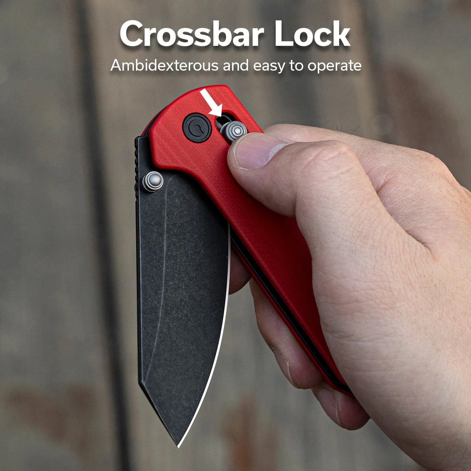 CIVIVI Yonder Thumb Stud & Crossbar Lock Knife Red G10 Handle (2.88" Black Stonewashed 14C28N Blade) C23073-2 - Image 4