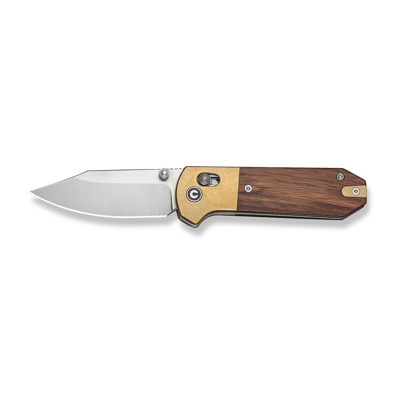 CIVIVI Yonder Clip Point Thumb Stud & Crossbar Lock Knife Guibourtia Wood Handle And Stonewashed Brass Bolsters (2.88" Satin Finished 14C28N Blade) C25026-1 - Image 4