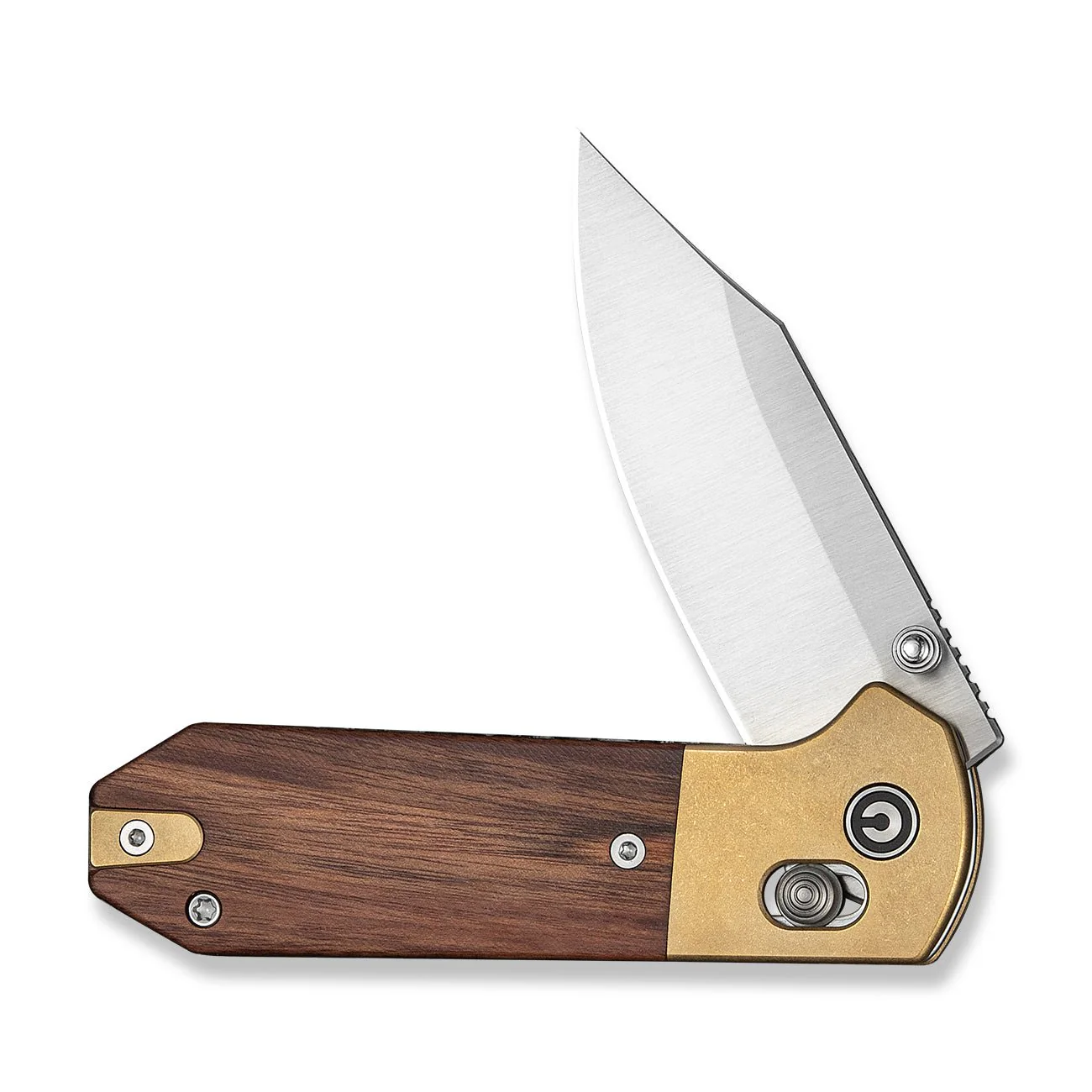 CIVIVI Yonder Clip Point Thumb Stud & Crossbar Lock Knife Guibourtia Wood Handle And Stonewashed Brass Bolsters (2.88" Satin Finished 14C28N Blade) C25026-1 - Image 5
