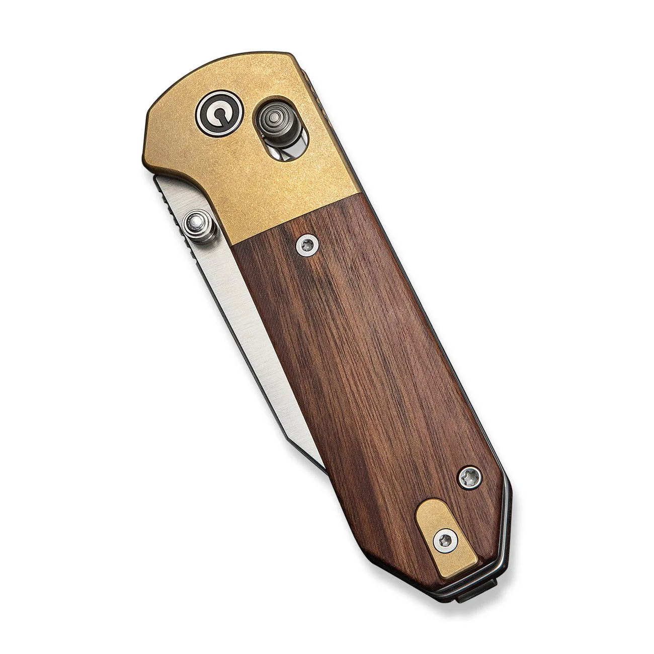 CIVIVI Yonder Clip Point Thumb Stud & Crossbar Lock Knife Guibourtia Wood Handle And Stonewashed Brass Bolsters (2.88" Satin Finished 14C28N Blade) C25026-1 - Image 6