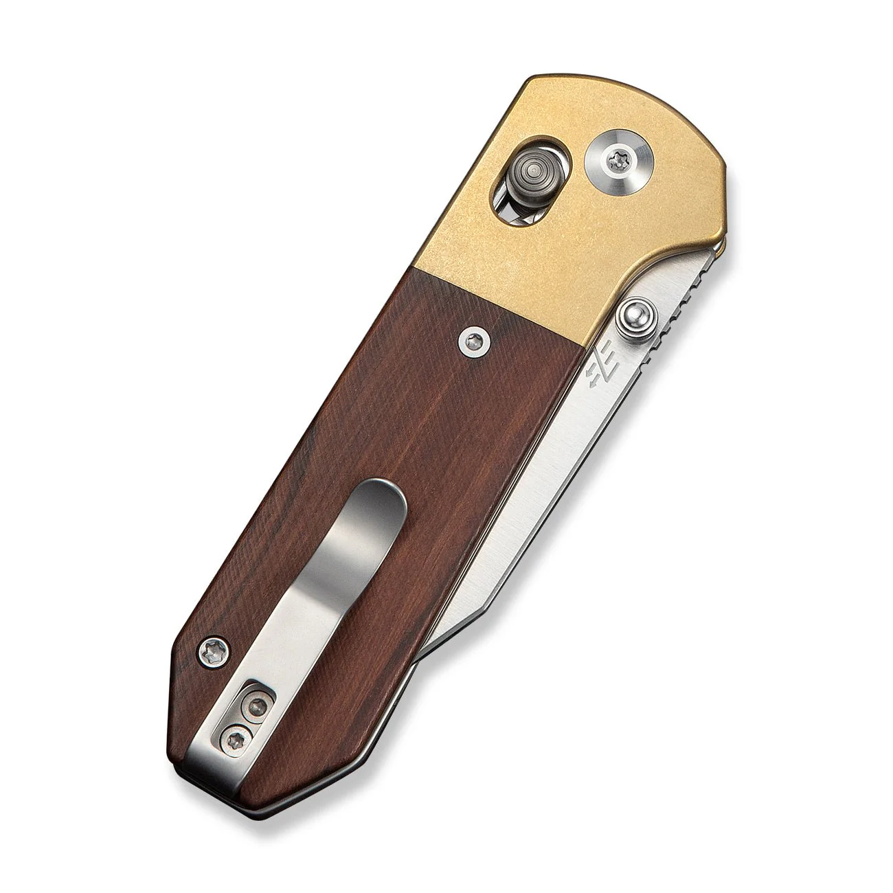 CIVIVI Yonder Clip Point Thumb Stud & Crossbar Lock Knife Guibourtia Wood Handle And Stonewashed Brass Bolsters (2.88" Satin Finished 14C28N Blade) C25026-1 - Image 7