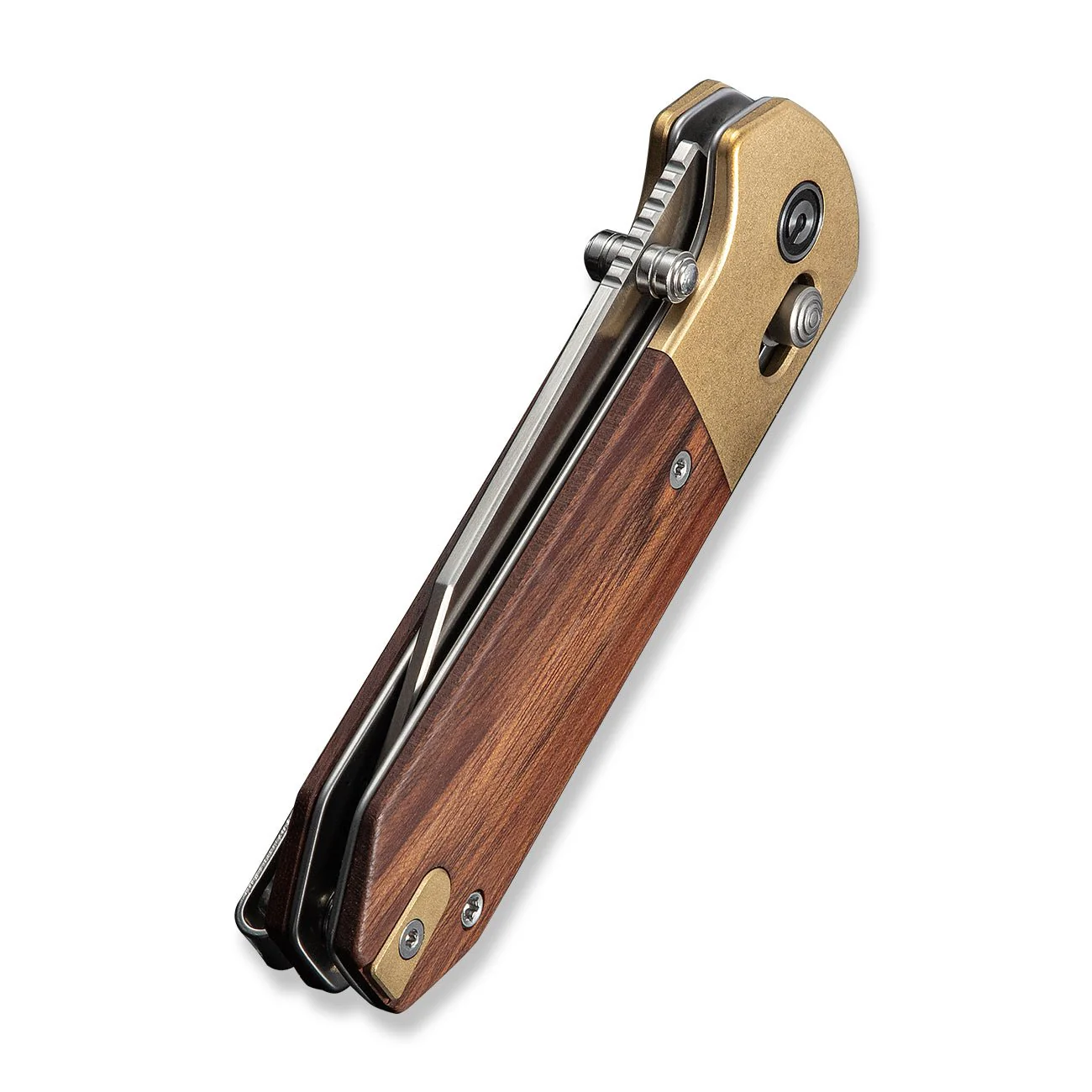 CIVIVI Yonder Clip Point Thumb Stud & Crossbar Lock Knife Guibourtia Wood Handle And Stonewashed Brass Bolsters (2.88" Satin Finished 14C28N Blade) C25026-1 - Image 8