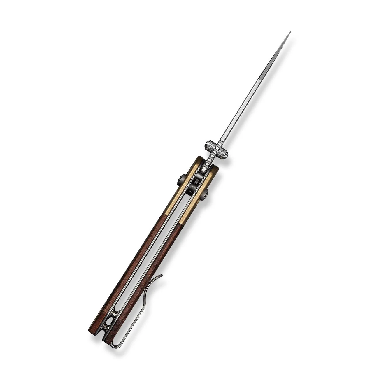 CIVIVI Yonder Clip Point Thumb Stud & Crossbar Lock Knife Guibourtia Wood Handle And Stonewashed Brass Bolsters (2.88" Satin Finished 14C28N Blade) C25026-1 - Image 9